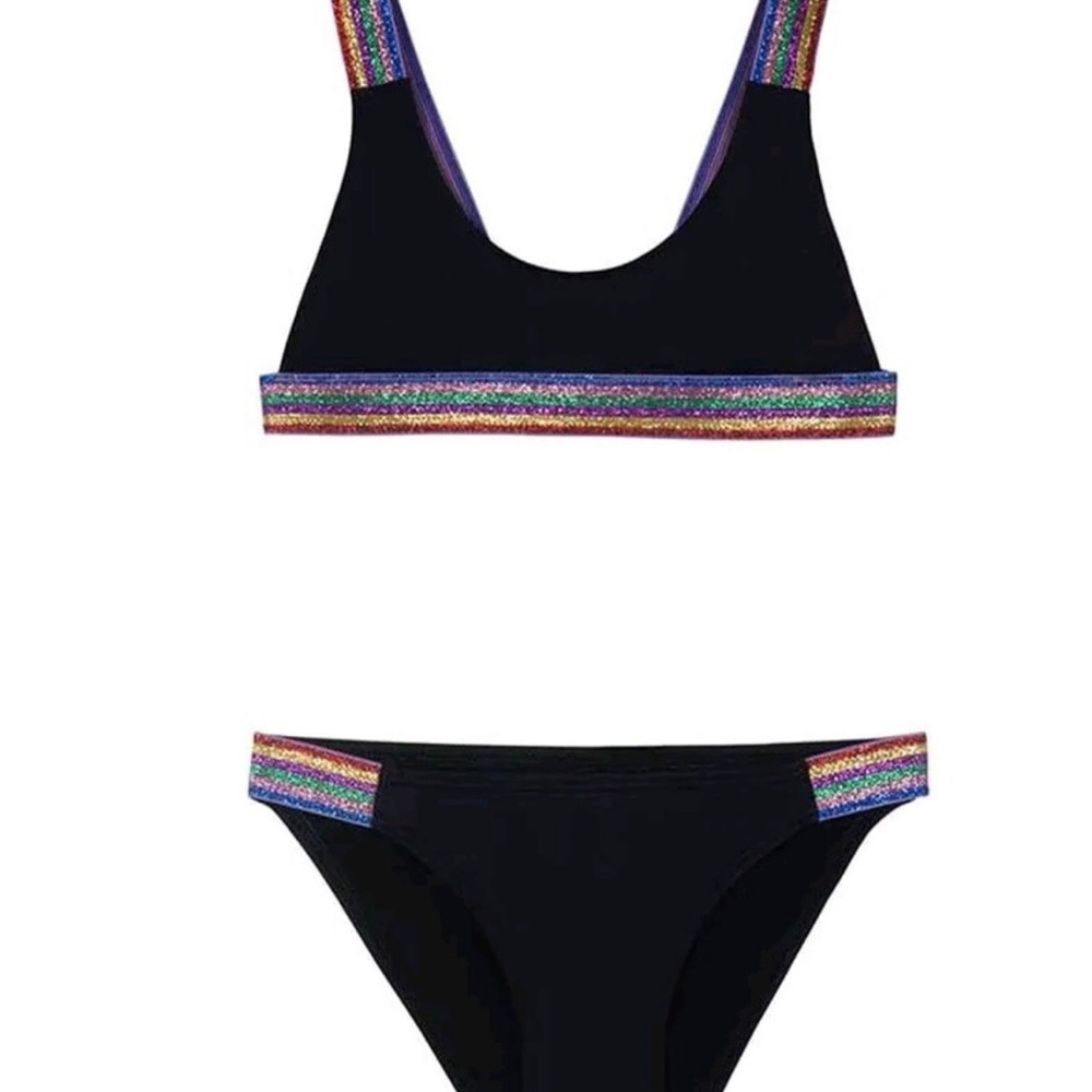 Girls Pilyq Kids Swim Bikini 10 - Black with Sparky Rainbow Accents